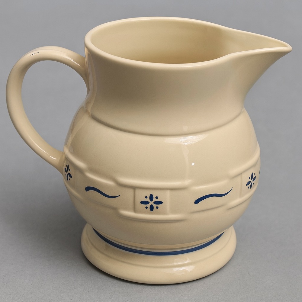 Longaberger Woven Traditions BLUE 64 Oz Pitcher 2 QT  7.25” USA Pottery Large
